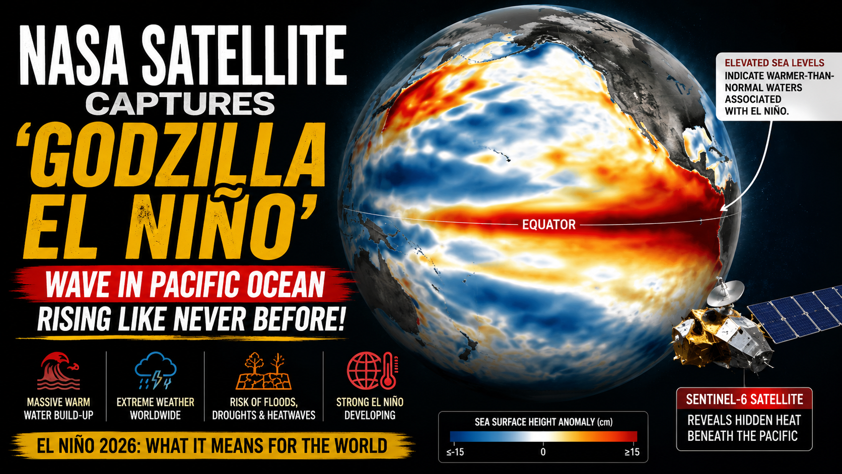 Satellite Captures ‘Godzilla El Niño’ Wave in Pacific Ocean: NASA Warns of Major Global Climate Impacts