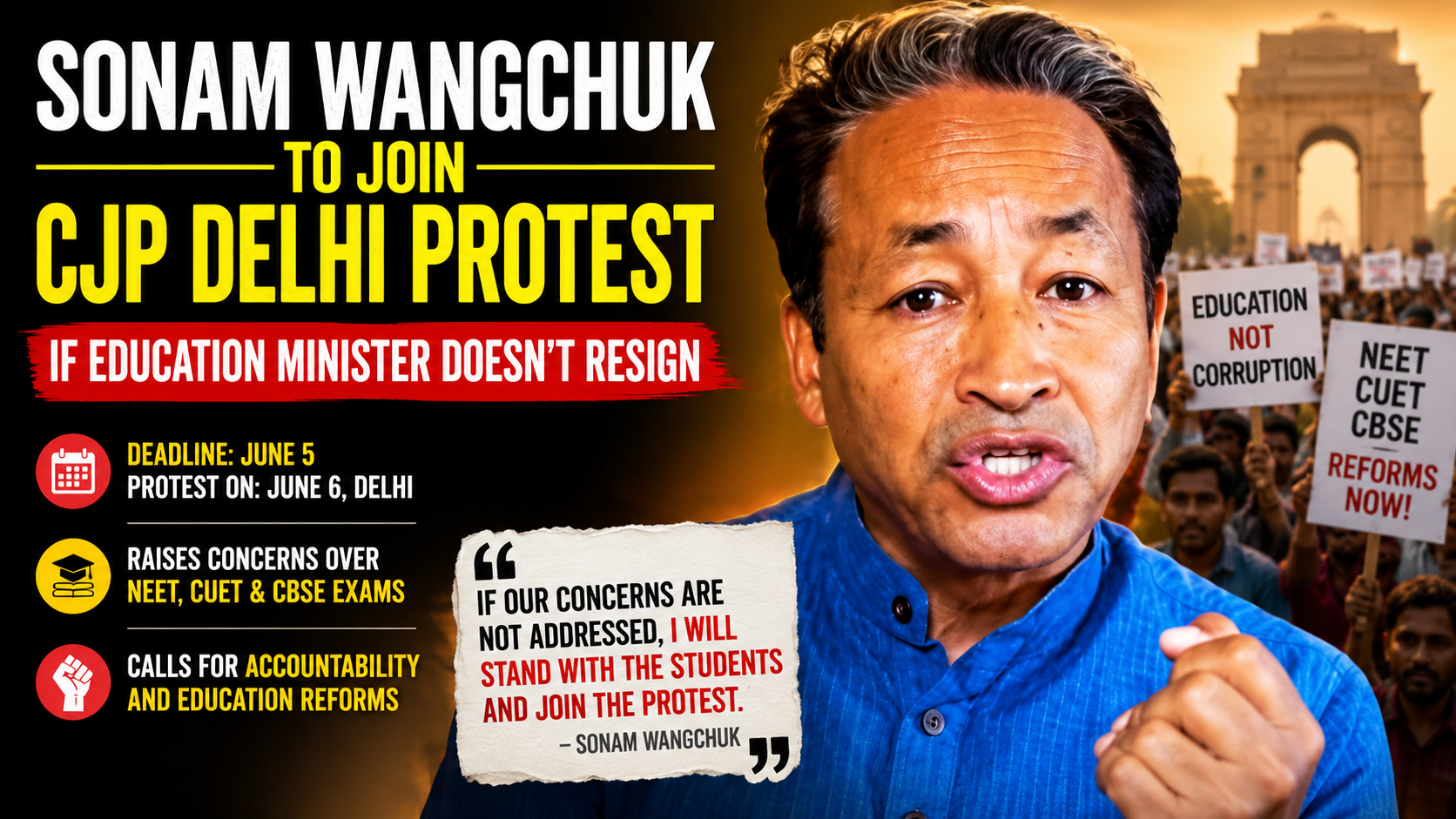 Sonam Wangchuk Warns of Joining Delhi Protest if Education Minister Dharmendra Pradhan Doesn’t Resign