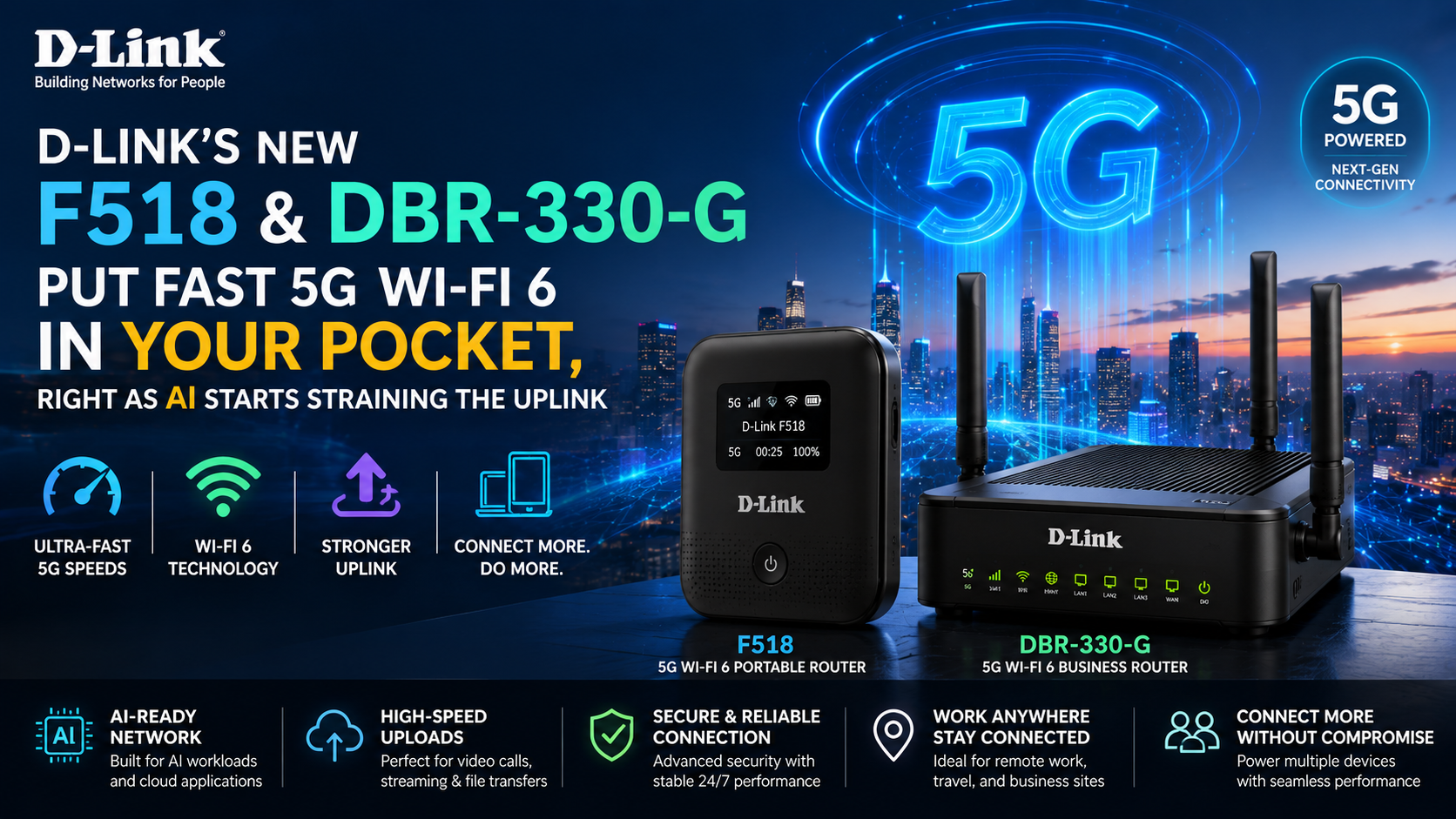D-Link's New F518 and DBR-330-G Bring Ultra-Fast 5G Wi-Fi 6 Connectivity as AI Demands More Bandwidth